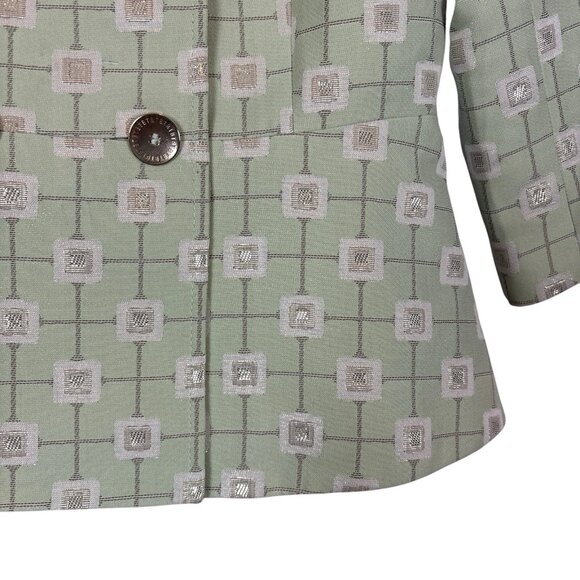 New Ted Baker Working Title $475 Geo Shimmer Blazer Jacket Sage Green Sz 2 US 6 - Picture 5 of 13